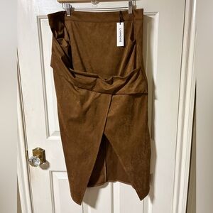 NWT Commense Brown Slit Suede Effect Midi Skirt Sz:XL